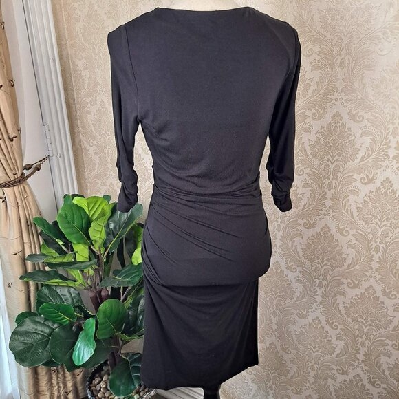 Lysse Size Small Black BodyCon Dress Ruched Sides and Sleeves Scoop Neck EUC - Picture 8 of 13